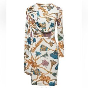 MOSCHINO Couture rope tassel pattern mini dress sheath draped shoulder stretch